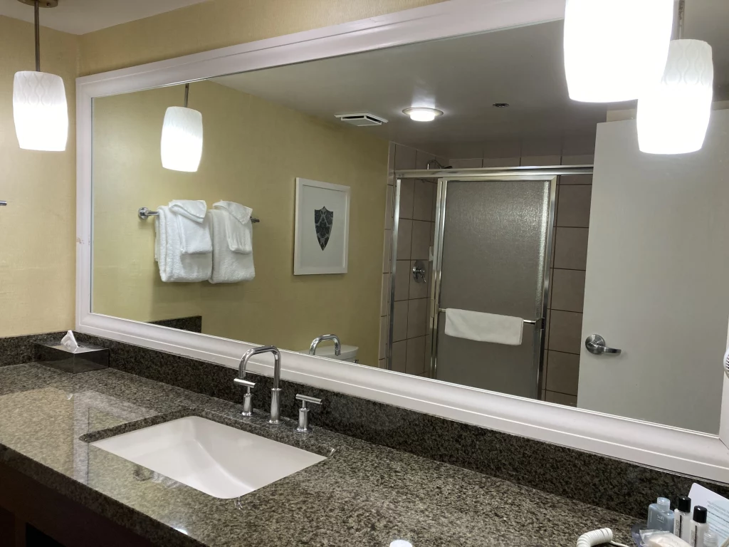 Excalibur Resort Tower Hotel bathroom sink view 