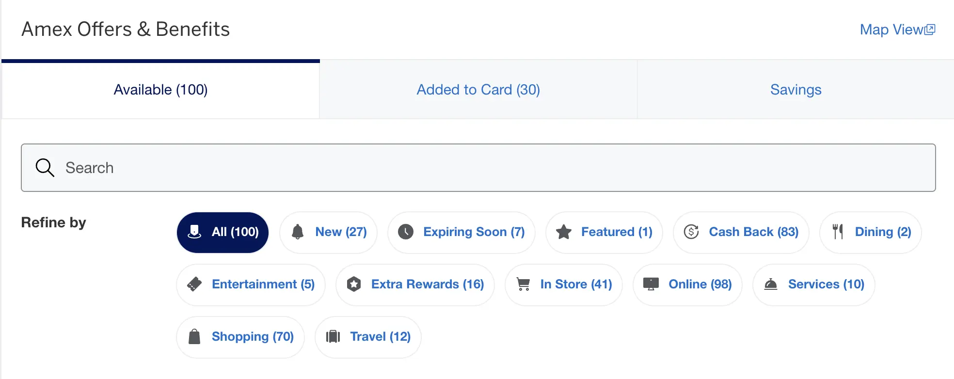 AMEX Offers search bar