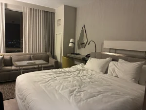 view of the bed and couch in a room at Hyatt Regency Portland 