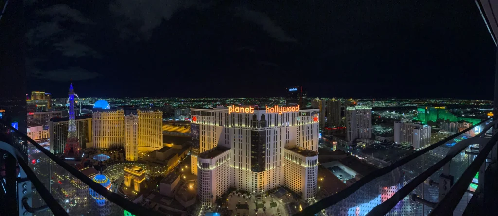 view at night of Las Vegas strip from Cosmopolitan Las Vegas 