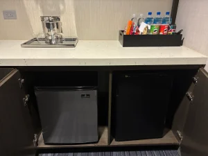bar and refrigerator in a room at Cosmopolitan Las Vegas
