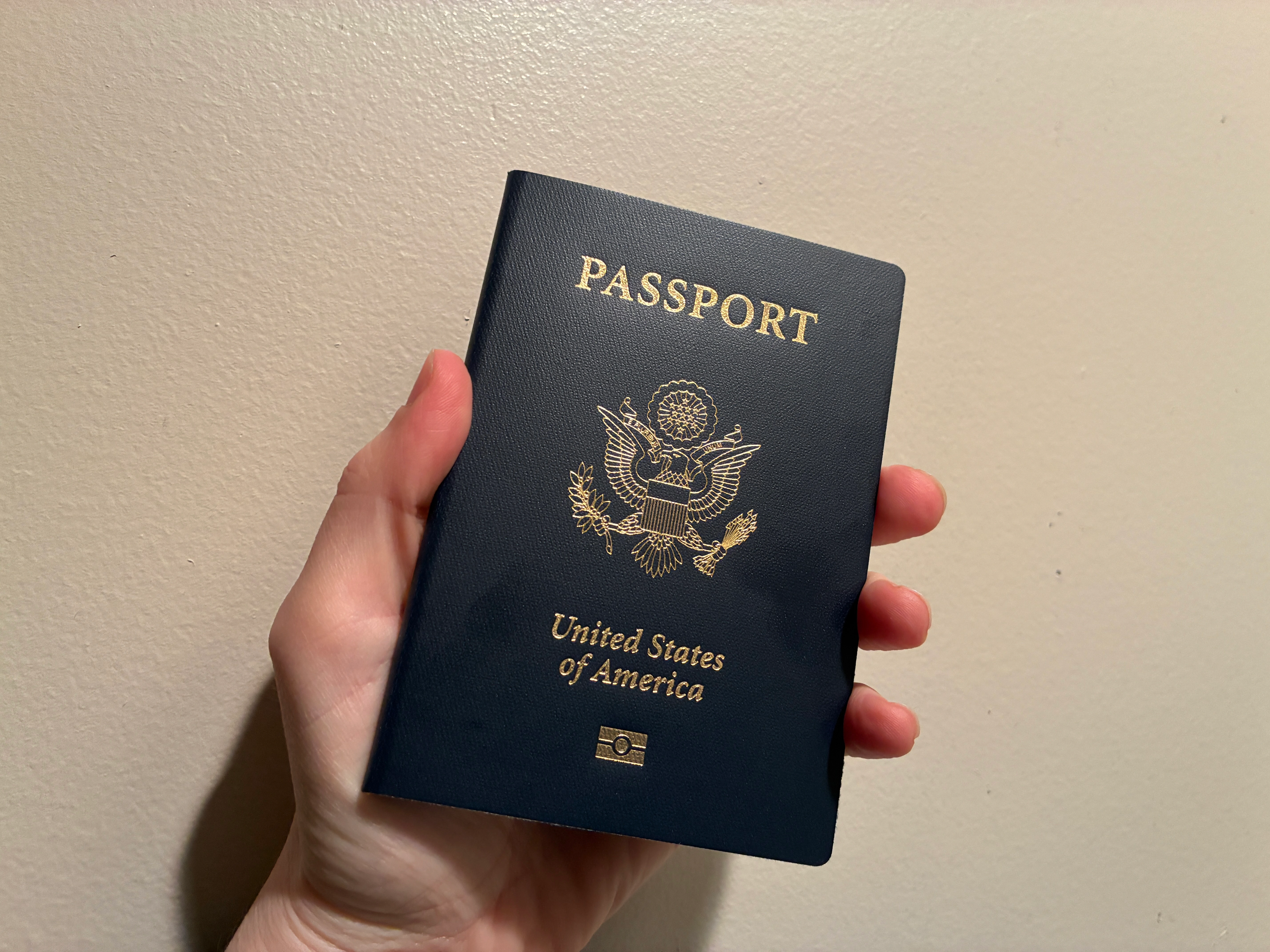 hand holding a US passport