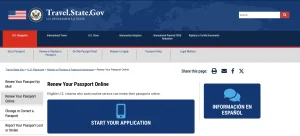 screenshot of online passport renewal form