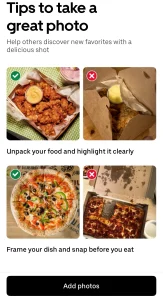 Uber Eats Tips to take a great photo screenshot