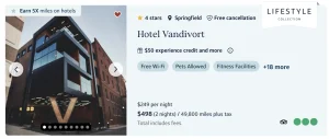 Capital One Travel Lifestyle Collection booking screenshot 