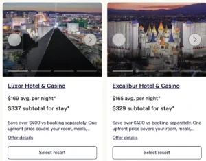 booking for Luxor and Excalibur All Inclusive packages