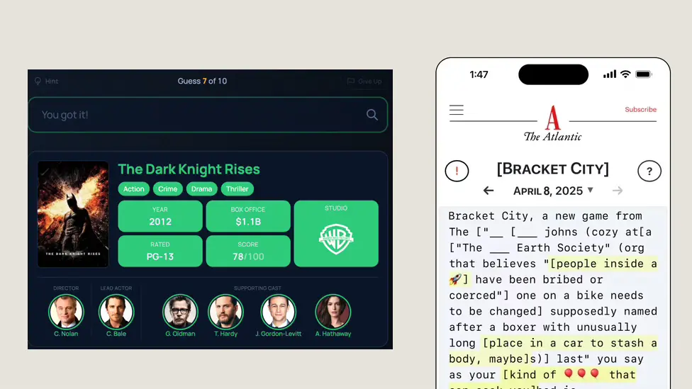 Screenshots of two trivia games
