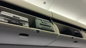 July Capsule Carry On Pro in an overhead bin