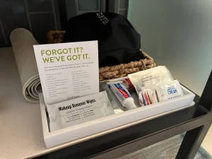 in room amenities kit at the Kimpton Rowan Palm Springs Hotel