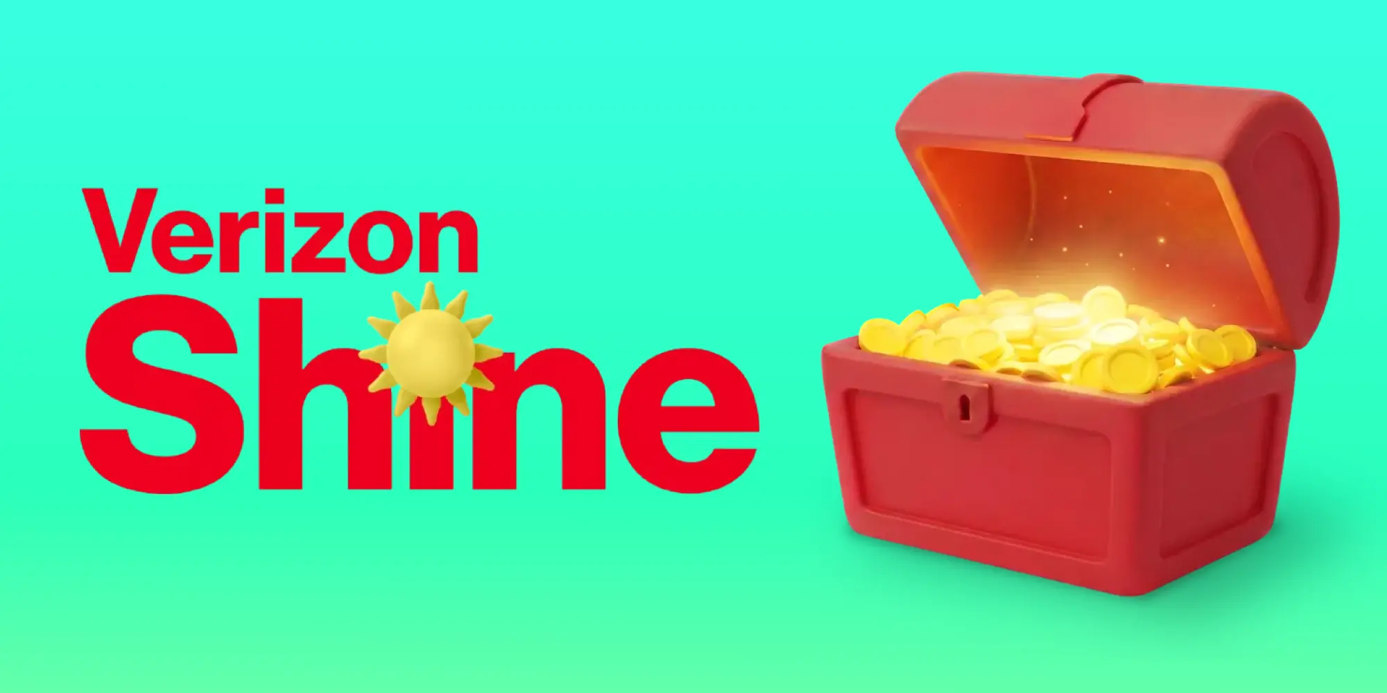 Verizon Shine logo and treasure chest with gold
